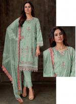 Faux Georgette Dusty Green Party Wear Embroidery Work Straight Suit